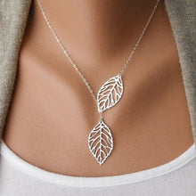 Load image into Gallery viewer, 1PC Womens Girls Simple Metal Double Leaf Pendant Alloy Choker Necklace - Gabriel