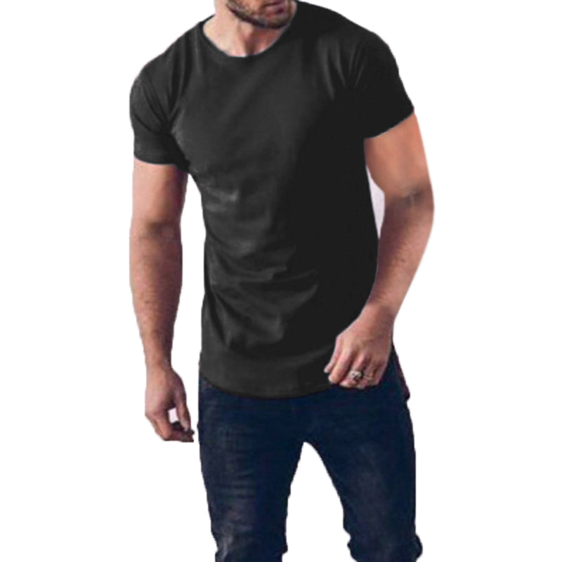 4 Colors Mens Summer Fashion Slim T Shirt Casual Cotton Short Sleeve Crew Neck Longline T-shirt Mens Summer TShirt Tops - Gabriel