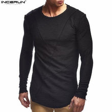 Load image into Gallery viewer, New Mens Hip Hop T Shirt Full Long Sleeve T-Shirt Men Solid Color O-neck Muscle Tees Shirt Fashion Curve Hem Men Streetwear Tops - Gabriel