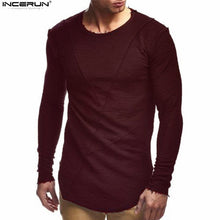 Load image into Gallery viewer, New Mens Hip Hop T Shirt Full Long Sleeve T-Shirt Men Solid Color O-neck Muscle Tees Shirt Fashion Curve Hem Men Streetwear Tops - Gabriel