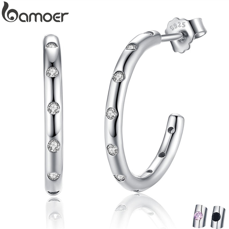 BAMOER Genuine 100% 925 Sterling Silver Stackable Droplets Stud Earrings with Clear CZ Sterling Silver Jewelry Brincos SCE041 - Gabriel
