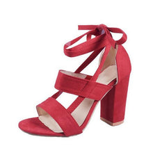 Load image into Gallery viewer, HEE GRAND 2018 New Women Thick Heel Summer Sandals Cross-tied Ankle Lace up Flock Lady&#39;s Pumps Mujer Fashion Shoes XWZ4929 - Gabriel