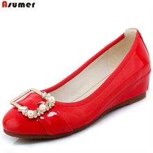 Load image into Gallery viewer, ASUMER red black apricot round toe shallow casual ladies pumps patent leather spring auutmn wedges shoes women med heels shoes - Gabriel