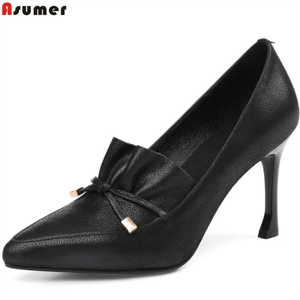 ASUMER black brown fashion spring autumn ladies pumps thin heel elegant dress shoes women genuine leather high heels shoes - Gabriel