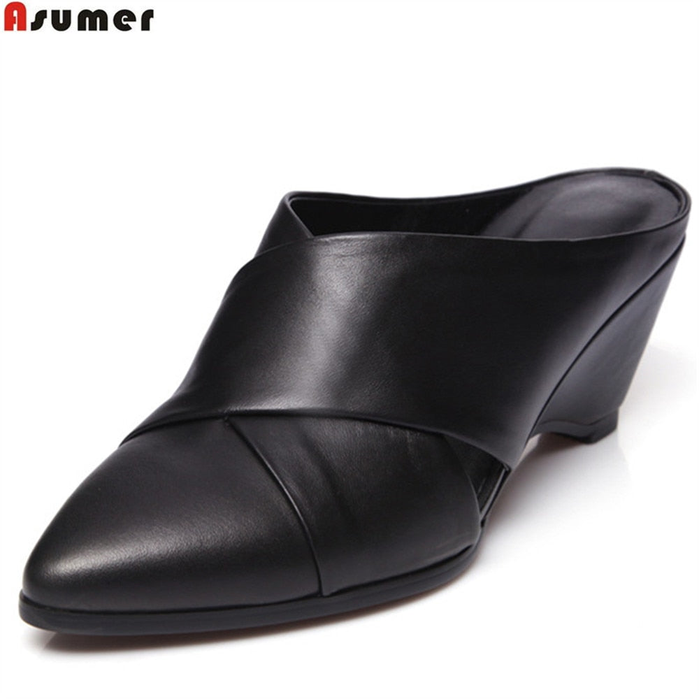 ASUMER white black fashion spring autumn ladies shoes pointed toe shallow street shoes women genuine leather high heels shoes - Gabriel