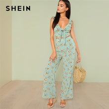 Load image into Gallery viewer, SHEIN Multicolor Vacation Boho Bohemian Floral Print Knot Crop Top With Wide Leg Pants Set Summer Women Ruffle Casual Twopiece - Gabriel