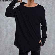 Load image into Gallery viewer, Hip Hop Curved Hem Long Sleeve T-Shirts Mens Solid Extended Swag Top Tees Male Knitted Longline Tshirts Fashion Streer Wear Tops - Gabriel