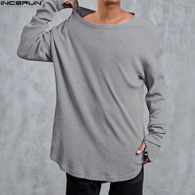 Load image into Gallery viewer, Hip Hop Curved Hem Long Sleeve T-Shirts Mens Solid Extended Swag Top Tees Male Knitted Longline Tshirts Fashion Streer Wear Tops - Gabriel