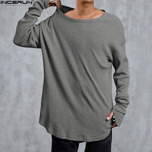 Load image into Gallery viewer, Hip Hop Curved Hem Long Sleeve T-Shirts Mens Solid Extended Swag Top Tees Male Knitted Longline Tshirts Fashion Streer Wear Tops - Gabriel