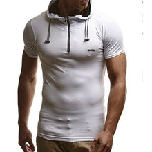 Load image into Gallery viewer, Summer Cotton Men Hoody T Shirts Muscle Tee Short Sleeve Zipper Slim Fitness Tshirt Bodybuilding Hooded Male HipHop Masculina - Gabriel
