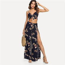 Load image into Gallery viewer, SHEIN Multicolor Vacation Boho Bohemian Beach Floral Print Cami Top And Palazzo Pants Set Summer Women Sexy Twopiece - Gabriel
