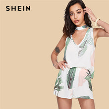 Load image into Gallery viewer, SHEIN Multicolor Vacation Bohemian Beach Tropical Print Choker Neck Tropical Top And Shorts Set Summer Women Casual Twopiece - Gabriel