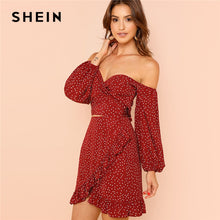 Load image into Gallery viewer, SHEIN Burgundy Vacation Bohemian Beach Backless Off Shoulder Bishop Sleeve Top And Ruffle Skirt Set Summer Women Casual Twopiece - Gabriel