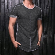 Load image into Gallery viewer, High Street Casual T Shirt Men Short Sleeve O-Neck Rough Patchwork Stylish Tshirts HipHop Loose Asymmetry Curve Hem Cool Tee - Gabriel