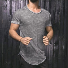 Load image into Gallery viewer, High Street Casual T Shirt Men Short Sleeve O-Neck Rough Patchwork Stylish Tshirts HipHop Loose Asymmetry Curve Hem Cool Tee - Gabriel