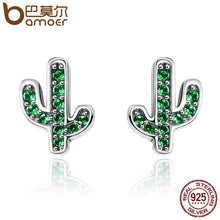 Load image into Gallery viewer, BAMOER Hot Sale 925 Sterling Silver Dazzling Green Cactus Crystal Stud Earrings for Women Authentic Silver Jewelry Bijoux SCE097 - Gabriel