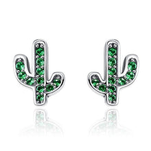 Load image into Gallery viewer, BAMOER Hot Sale 925 Sterling Silver Dazzling Green Cactus Crystal Stud Earrings for Women Authentic Silver Jewelry Bijoux SCE097 - Gabriel