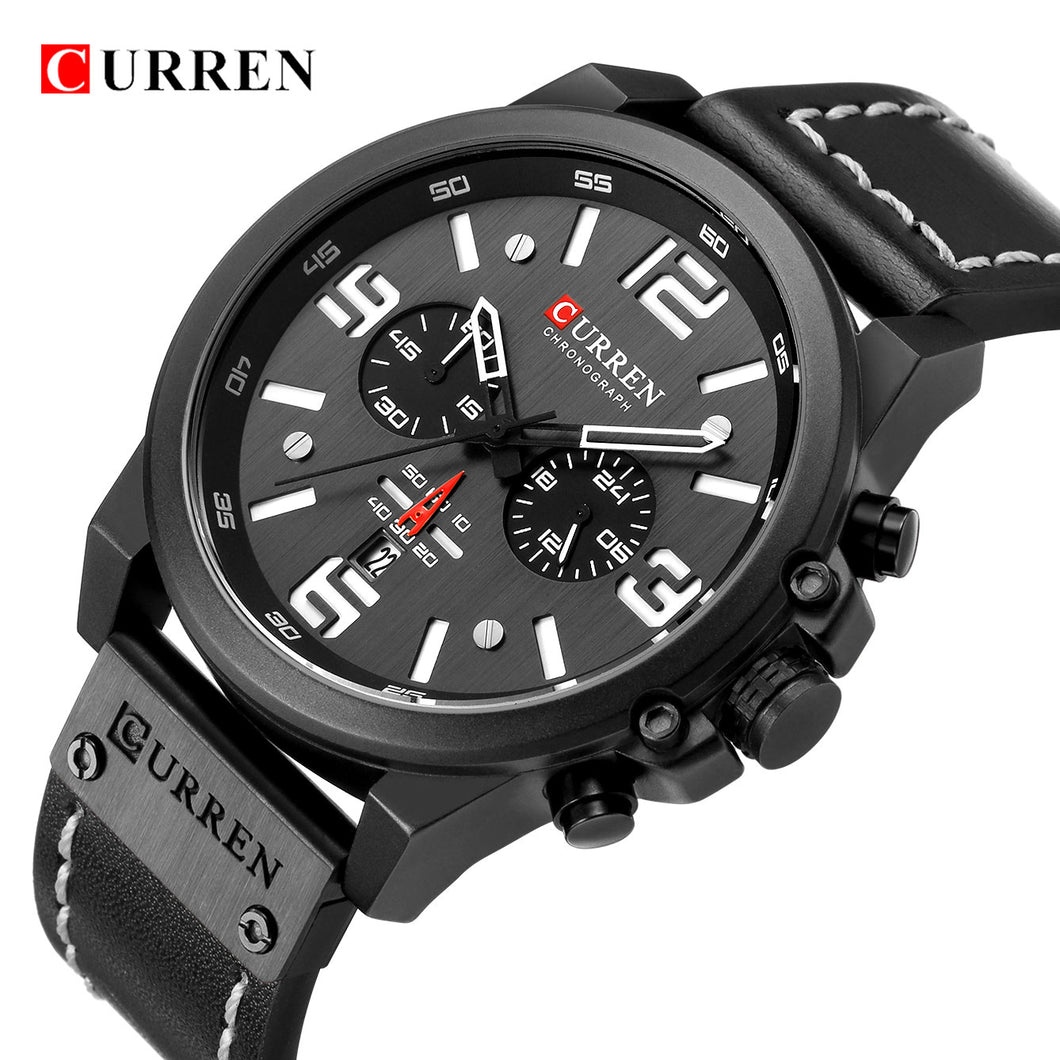 Men Military Sport Quartz Wrist Watch CURREN Casual Genuine Leather Waterproof Chronograph Watch Male Business Watch Clock - Gabriel
