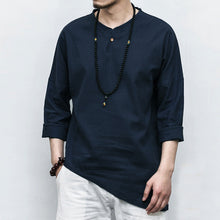 Load image into Gallery viewer, INCERUN Retro Chinese Style Casual Tee Shirts Men Long Sleeve Crew-Neck Button Decor Solid 5XL Loose Tshirts Asymmetry Tee Tops - Gabriel