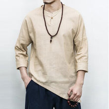 Load image into Gallery viewer, INCERUN Retro Chinese Style Casual Tee Shirts Men Long Sleeve Crew-Neck Button Decor Solid 5XL Loose Tshirts Asymmetry Tee Tops - Gabriel