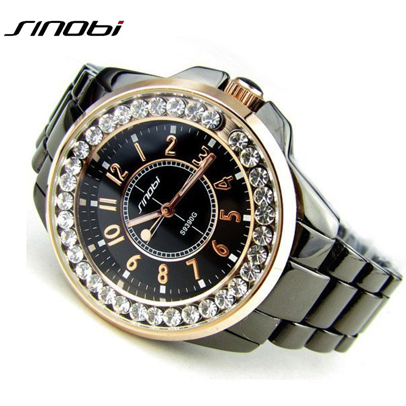 Bling Rhinestone SINOBI Luxury steel Quartz Watch Women Clock female Ladies Dress Wristwatch Gift Silver Gold 2017 relojes mujer - Gabriel