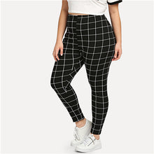 Load image into Gallery viewer, SHEIN Black And White Plaid Plus Size Fitness Women Work Out Leggings Spring Autumn Grid Print Skinny Long Casual Legging - Gabriel