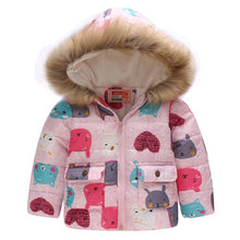 Load image into Gallery viewer, Baby Girls Coat with Fur Hooded 2018 Kids Winter Coats for Girls Outerwear Animal Floral Girls Jackets Warm Fleece Children Coat - Gabriel