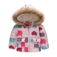 Load image into Gallery viewer, Baby Girls Coat with Fur Hooded 2018 Kids Winter Coats for Girls Outerwear Animal Floral Girls Jackets Warm Fleece Children Coat - Gabriel