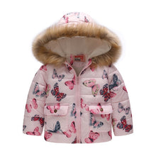 Load image into Gallery viewer, Baby Girls Coat with Fur Hooded 2018 Kids Winter Coats for Girls Outerwear Animal Floral Girls Jackets Warm Fleece Children Coat - Gabriel