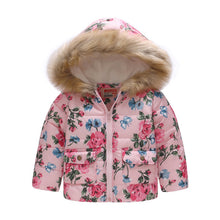 Load image into Gallery viewer, Baby Girls Coat with Fur Hooded 2018 Kids Winter Coats for Girls Outerwear Animal Floral Girls Jackets Warm Fleece Children Coat - Gabriel