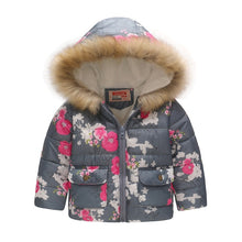 Load image into Gallery viewer, Baby Girls Coat with Fur Hooded 2018 Kids Winter Coats for Girls Outerwear Animal Floral Girls Jackets Warm Fleece Children Coat - Gabriel