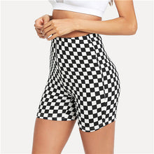 Load image into Gallery viewer, SHEIN Black and White Checked Print Short Leggings Plaid Fitness Sporying Clothing Women Athleisure Workout Leggings - Gabriel