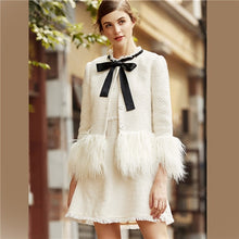 Load image into Gallery viewer, SHEIN White Elegant Office Lady Faux Fur Trim Tweed Bow Neck Single Breasted Highstreet Blazer Autumn Women Workwear Blazers - Gabriel