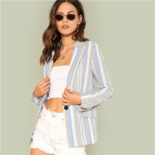 Load image into Gallery viewer, SHEIN Multicolor Stripe Blazer with Dual Pockets Workwear Single Button Long Sleeve Notched Collar Blazers Women Autumn Coat - Gabriel