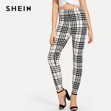Load image into Gallery viewer, SHEIN Black And White Office Lady Highstreet Plaid Skinny High Waist Casual Leggings Summer Women Elegant Leggings Trousers - Gabriel