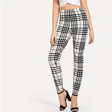 Load image into Gallery viewer, SHEIN Black And White Office Lady Highstreet Plaid Skinny High Waist Casual Leggings Summer Women Elegant Leggings Trousers - Gabriel