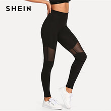 Load image into Gallery viewer, SHEIN Black Casual Sexy Contrast Mesh Contrast Skinny Solid Leggings Summer Women Trousers - Gabriel