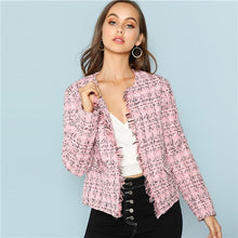 Load image into Gallery viewer, SHEIN Multicolor Elegant Office Lady Frayed Edge Plaid Tweed Blazer 2018 New Fashion Autumn Highstreet Women Outwear - Gabriel