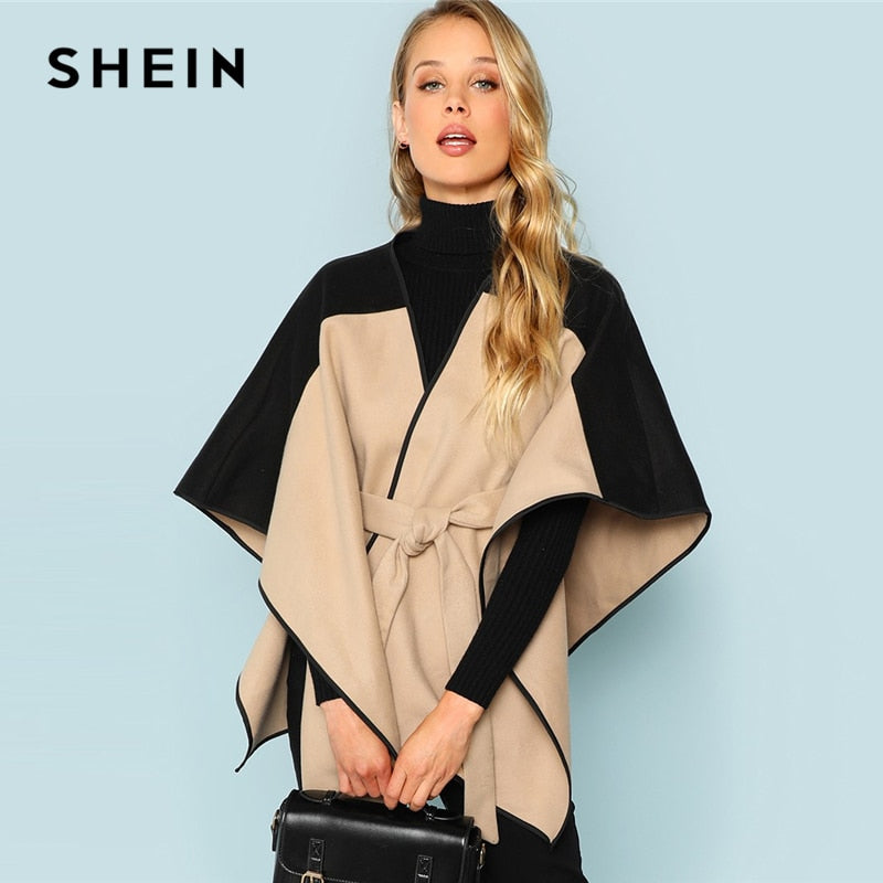 SHEIN Khaki Cut and Sew Lace Up Coat Elegant 3/4 Sleeve Belted Outer Coats Women Autumn Modern Lady Highstreet Fashion Coats - Gabriel