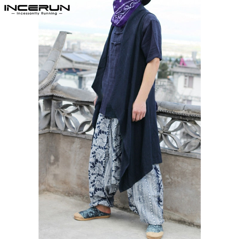 New Hiphop Men's Cardigan Sleeveless Coat Jackets Outwear Vest Cloak Loose X-Long Trench Hombre Irregular Hem Men Tops INCERUN - Gabriel