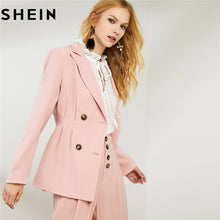 Load image into Gallery viewer, SHEIN Pink Notch Collar Blazer With Wide Leg Pants Womens Two Piece Outfits Elegant Double Breasted Long Blazer And Pants Set - Gabriel
