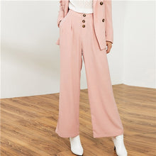 Load image into Gallery viewer, SHEIN Pink Notch Collar Blazer With Wide Leg Pants Womens Two Piece Outfits Elegant Double Breasted Long Blazer And Pants Set - Gabriel