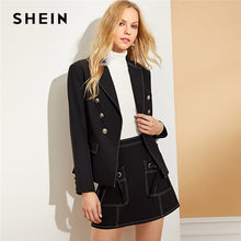 Load image into Gallery viewer, SHEIN Blak Double Breasted Shawl Collar Blazer Pockets Workwear Long Sleeve Blazers Women Office Ladies Autumn Workwear Coat - Gabriel