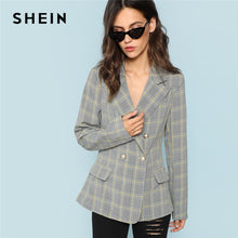 Load image into Gallery viewer, SHEIN Black and White Single Breasted Plaid Print Outerwear Workwear Long Sleeve Coats Women Autumn Elegant OL Work Clothes - Gabriel