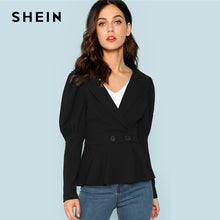 Load image into Gallery viewer, SHEIN Black Button Front Leg-Of-mutton Sleeve Solid Coat Elegant Workwear Stretchy Outerwear Women Plain Autumn Clothes - Gabriel