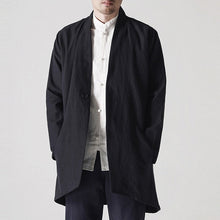 Load image into Gallery viewer, Retro Chinese Style Men&#39;s Jackets Coat Cardigan Long Jackets Cardigan Vintage Windbreaker Hombre Black Trench Autumn Men Clothes - Gabriel
