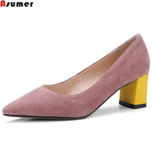 Load image into Gallery viewer, ASUMER black pink 2018 spring autumn new pumps shoes shallow elegant square heel size 40 women suede leather high heels shoes - Gabriel