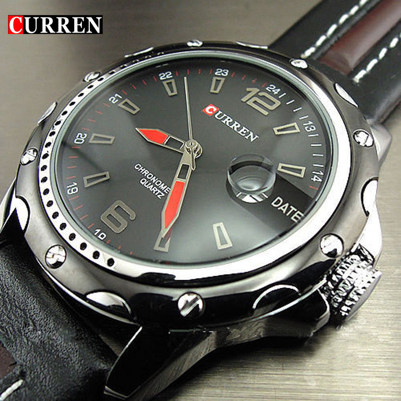 NEW FASHION CURREN BRAND MALE CLOCK MALE HAND DATE BLACK BROWN LEATHER STRAPS MENS QUARTZ WRIST WATCH 3ATM WATERPROOF WRISTWATCH - Gabriel