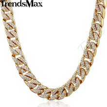 Load image into Gallery viewer, 14mm Miami Curb Cuban Chain Necklace For Men Gold Silver Hip Hop Iced Out Paved Rhinestones CZ Rapper Necklace Jewelry GN432 - Gabriel