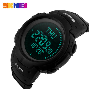 2017 SKMEI Brand Compass Watches 5ATM Water Proof Digital Outdoor Sports Watch Men's Watch EL Backlight Countdown Wrist Watches - Gabriel